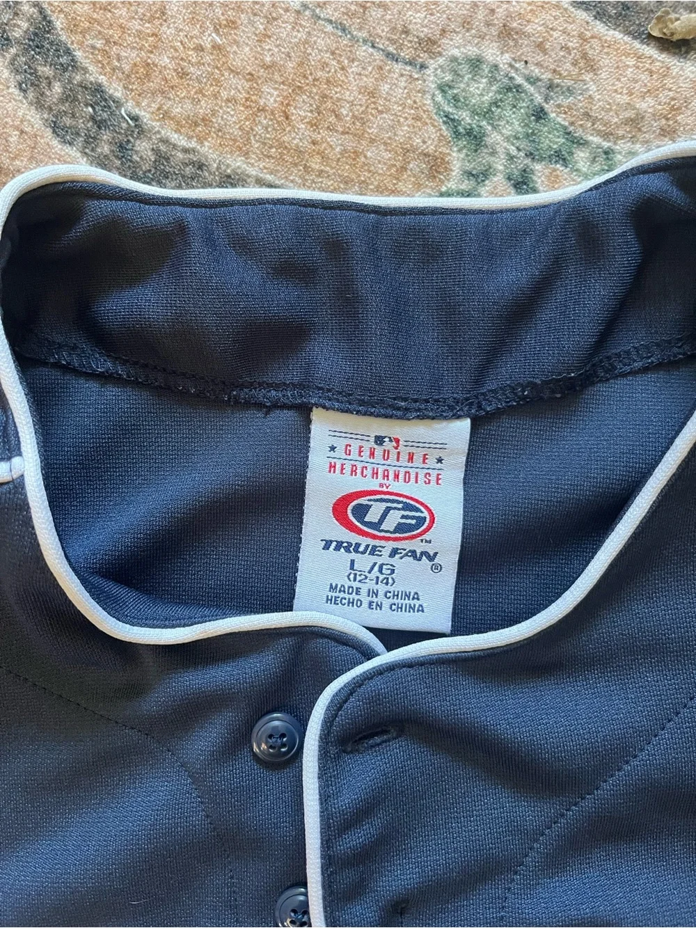 Kids Navy Yankees Baseball Jersey with Script Logo Size 12/14 Large VGC